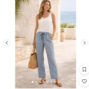 Athleta Light Blue Linen-Blend Straight Leg Pants